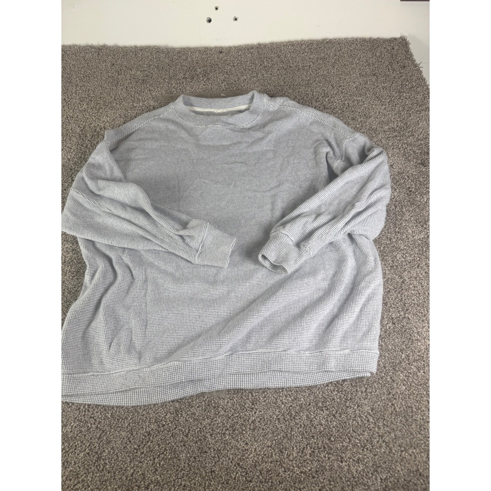 Aerie Women Waffle Knit Mock‎ Neck Pullover Sweatshirt Blue White Oversized L